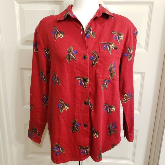 Vintage SK Wear red floral long sleeve button down size medium - Picture 1 of 7